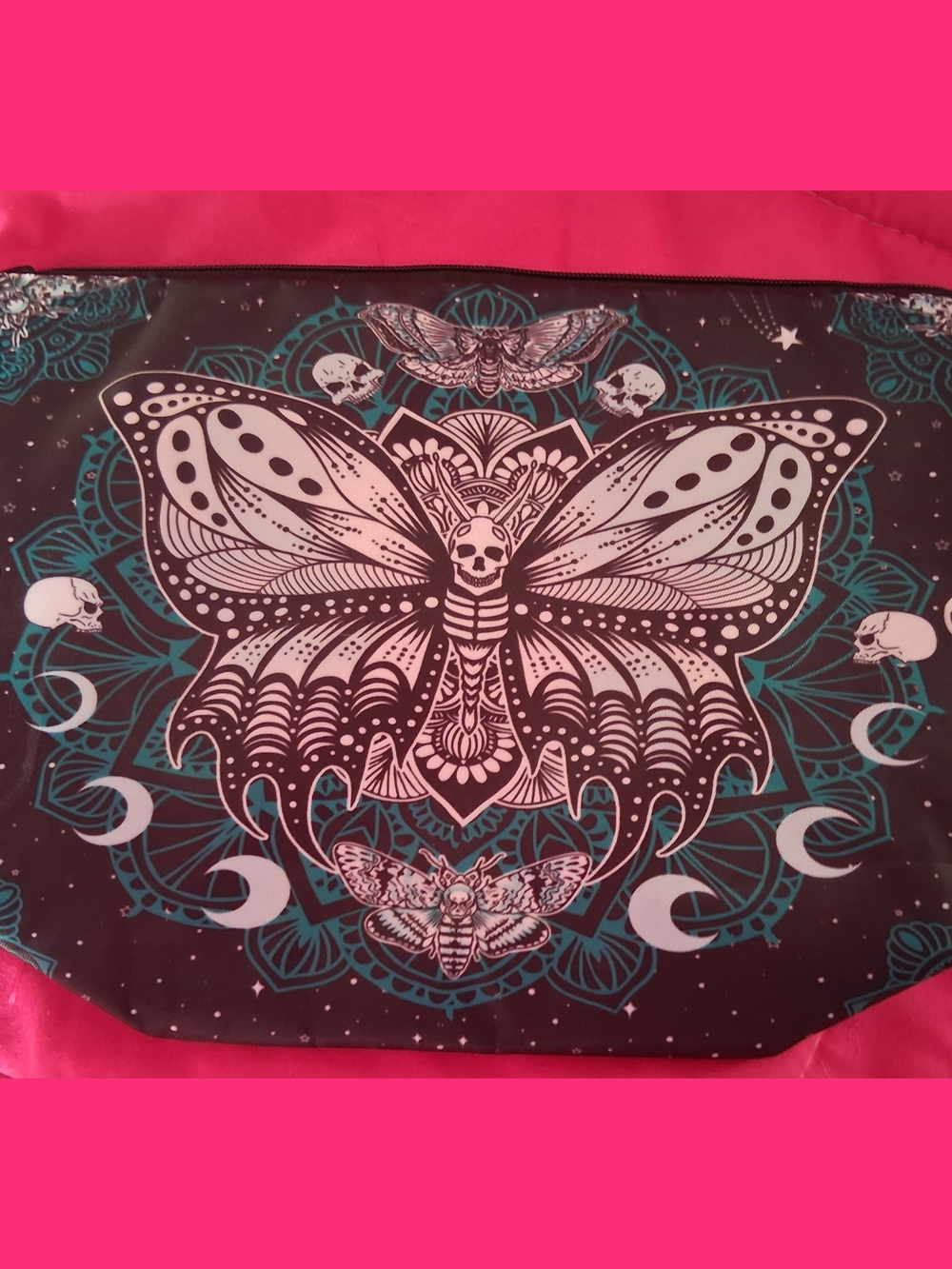 🌺4/$10-Elegant Black & Teal Moth-Print Women’s Cosmetic Bag